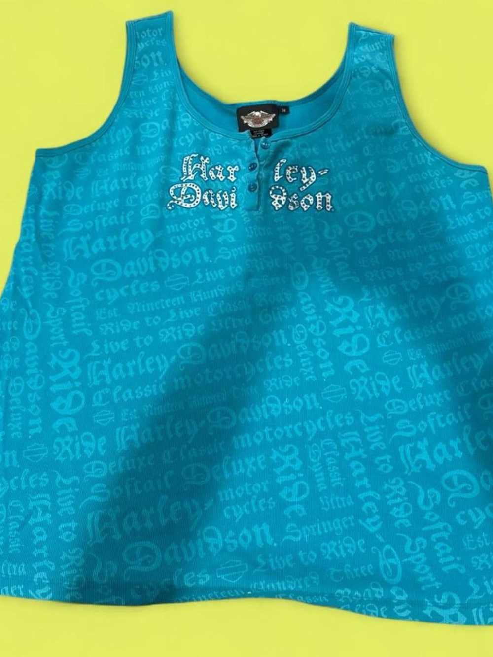 Harley-Davidson Teal Ribbed Henley with Winged Logo